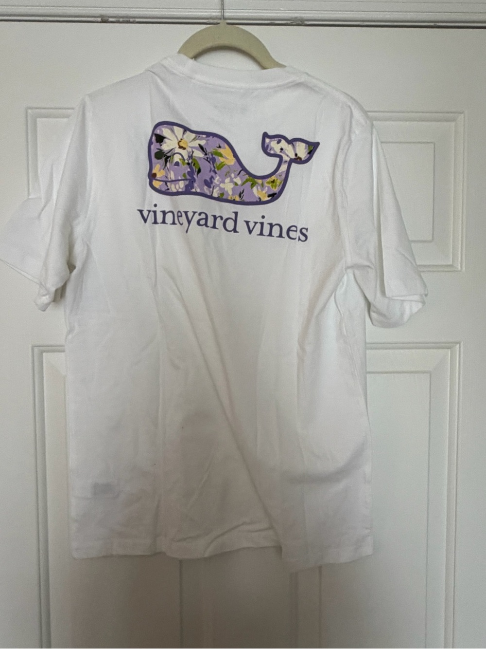 Vineyard Vines White Kids Tee with Purple Floral Whale